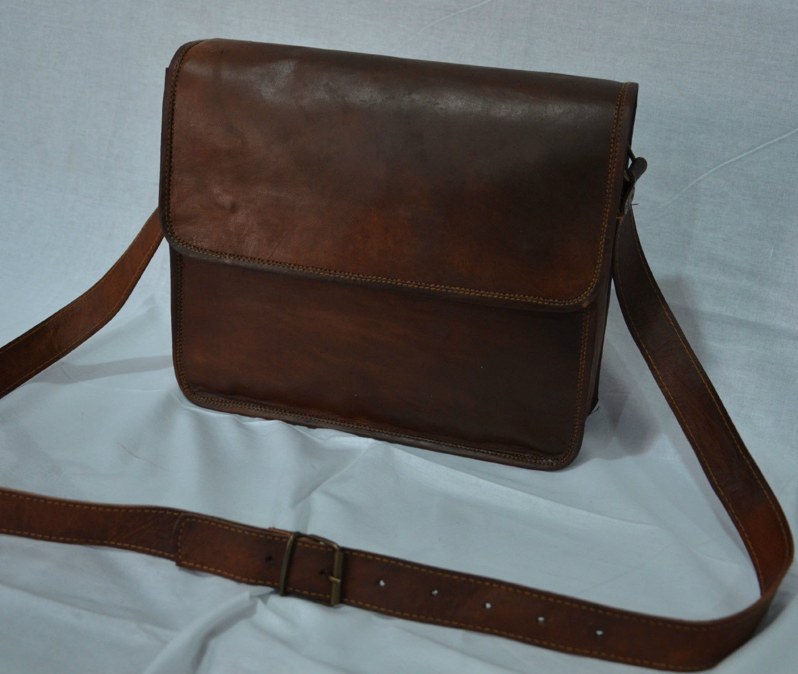 Mens Genuine Leather Cowhide Brown Crossbody Shoulder Satchel Messenger Bag…..