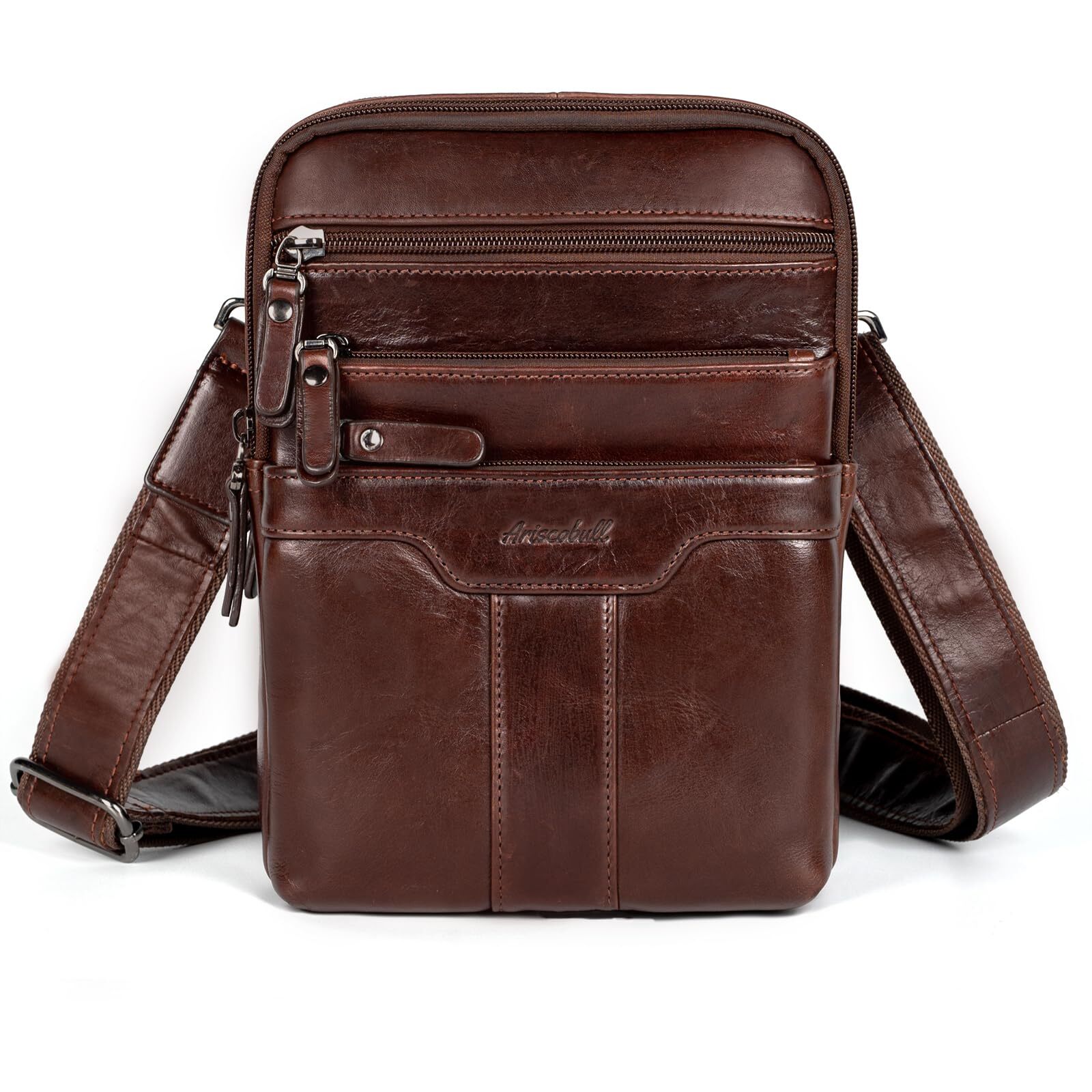 Leather Messenger Bag for Men, Small Leather Sling Shoulder Bag Messenger Pack