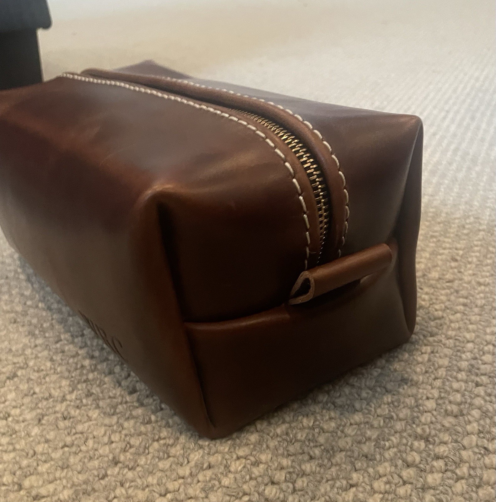 Lifetime Leather Co. Brown Zip Dopp Kit Toiletry Bag- WRC Monogram