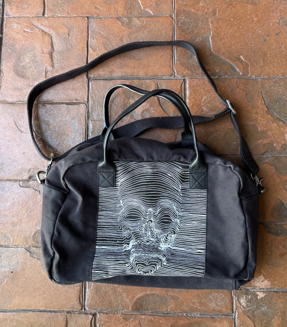John Varvatos Skull Canvas Messenger Duffel Bag Weekender Black