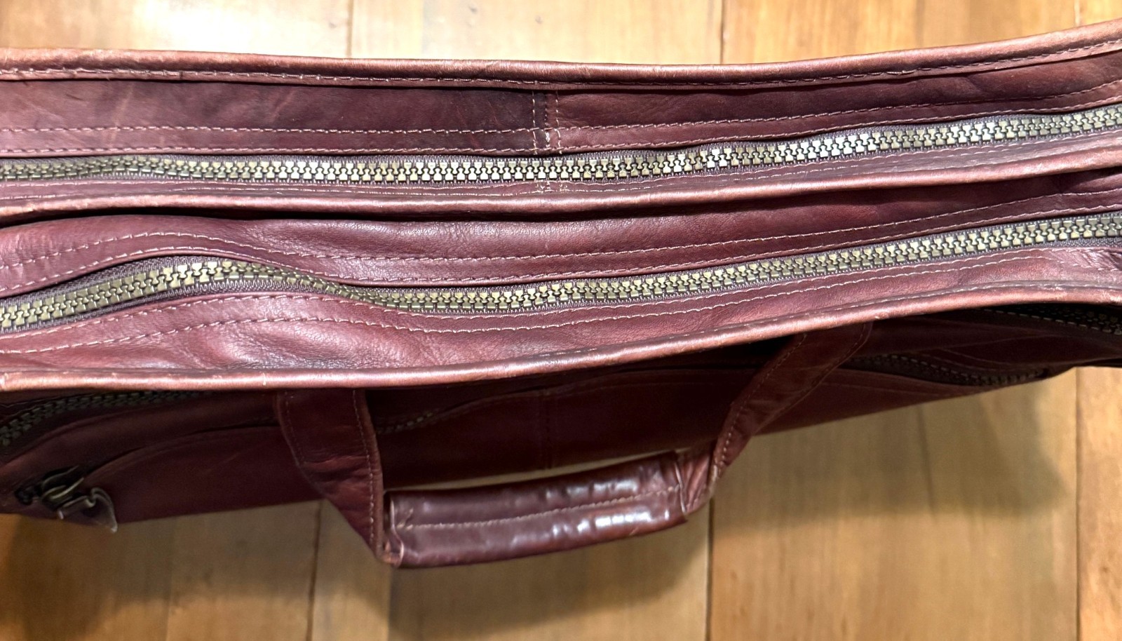 Vintage Leather Briefcase, Maroon Reddish-Brown, Columbia, Many Compartments
