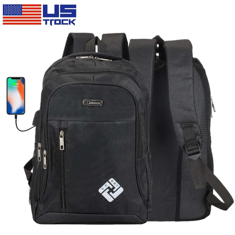 17inch Large Laptop Backpack Waterproof Business Travel Bag w/ USB Charge Port