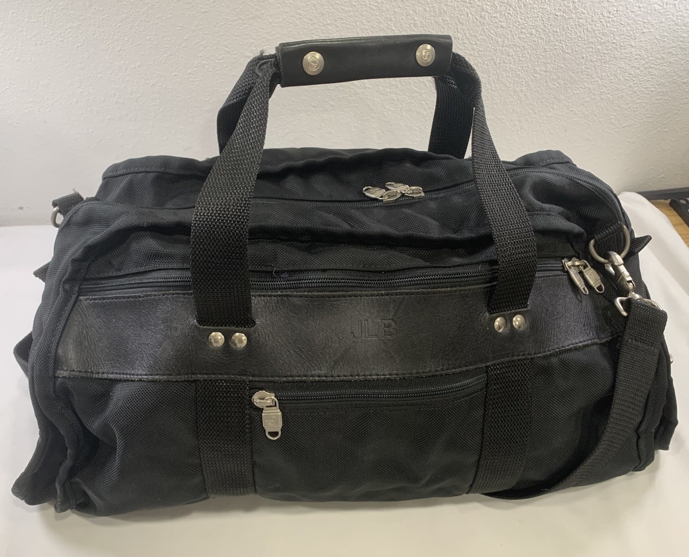 Boyt Large Carry On Leather Canvas Duffel Travel Weekend Gym Bag Black READ