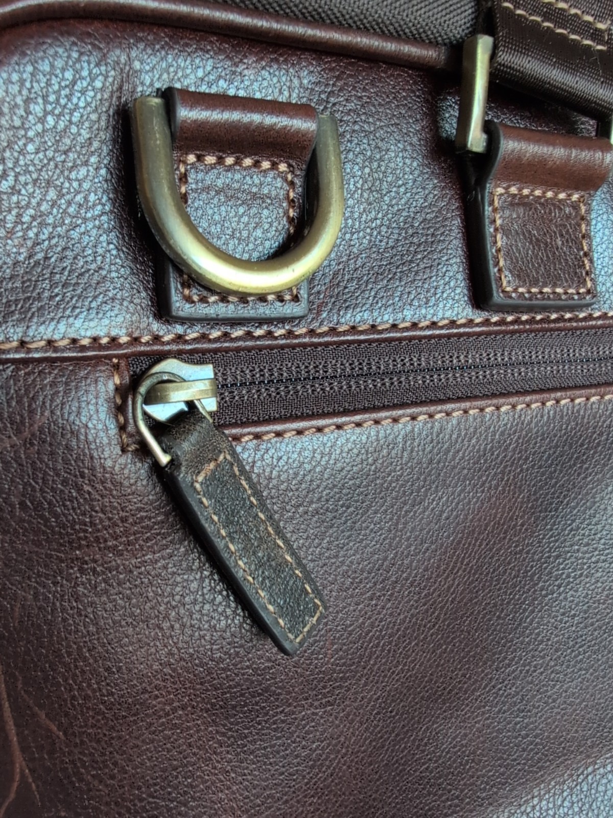 NWI Nashville Boconi Zipster Briefcase Dark Brown/Tan Leather W/RFID Card Holder
