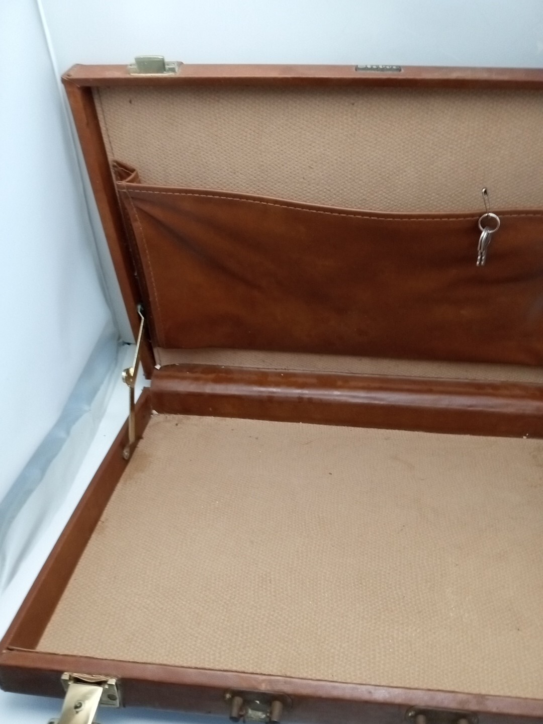 Vintage Stebco Business Briefcase Brown Leather Made In Spain Missing Handle