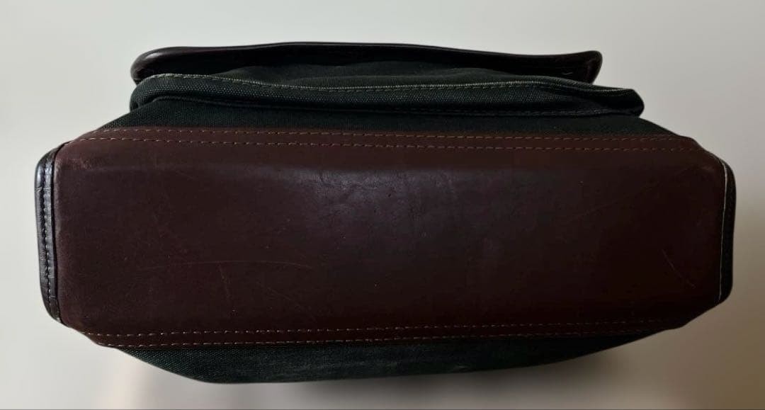 ORVIS Briefcase Business Bag Handbag Canvas Leather in Green USED Good Condition