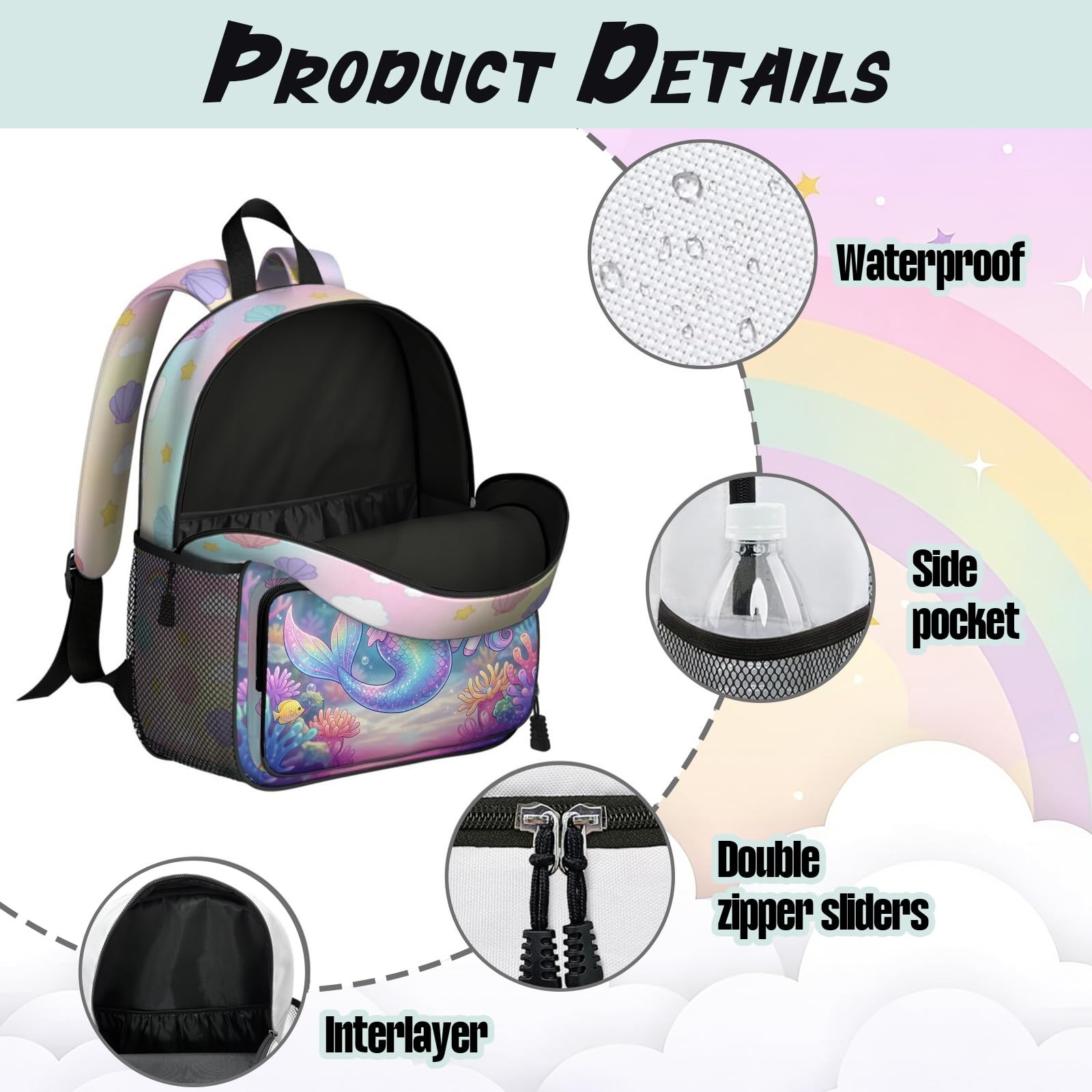 Quelindra Girls Backpack for Ages 3-8, Mermaid & Unicorn Preschool Kindergart…