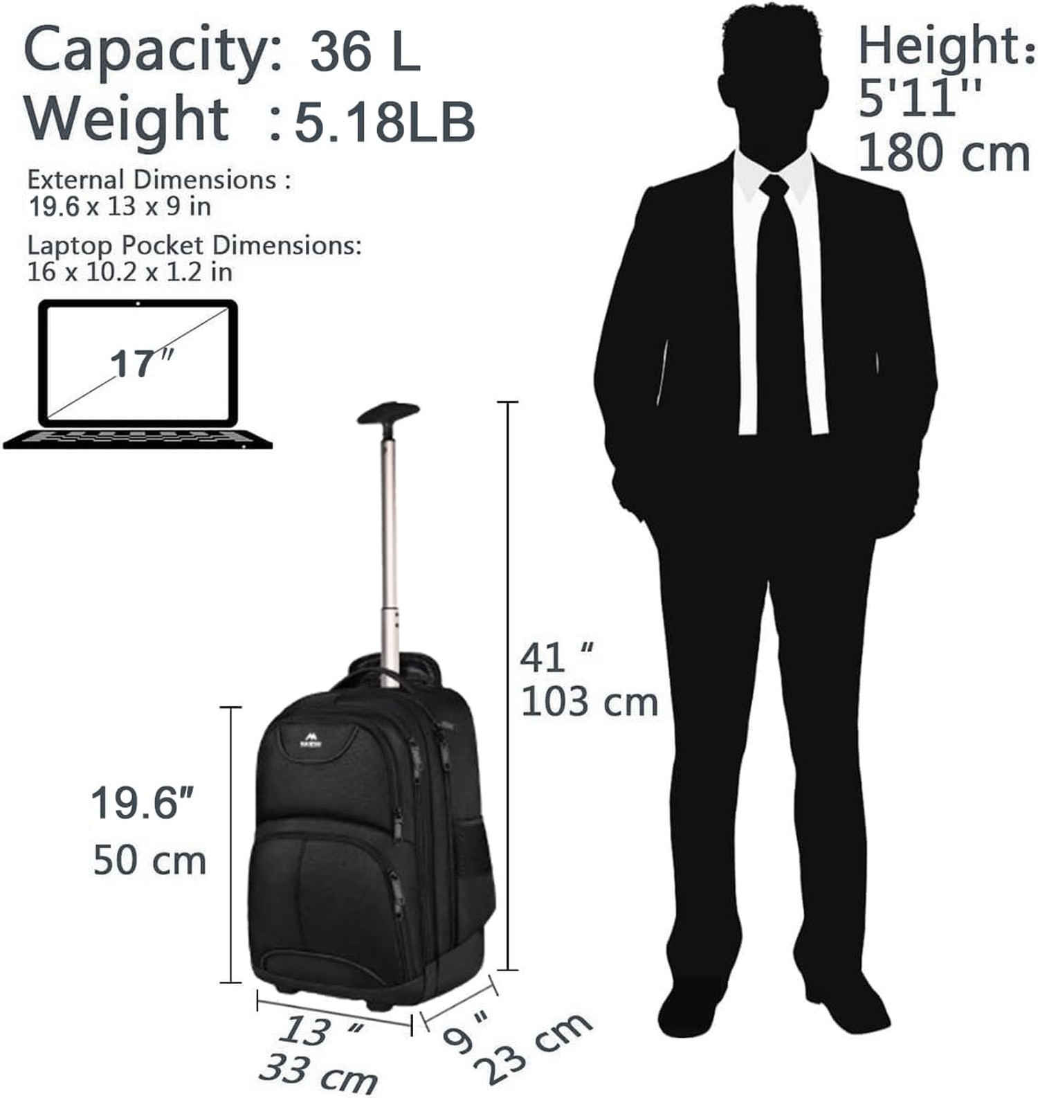 MATEIN Rolling Backpack, 17 inch Water Resistant Wheeled Laptop Backpack | Ca…