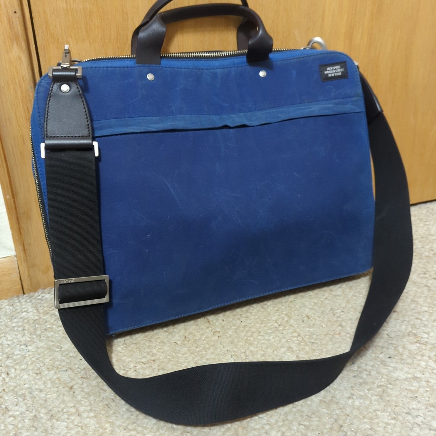 Jack Spade Men Slim Waxwear Brief Laptop Briefcase Blue Haley Stevensons Strap