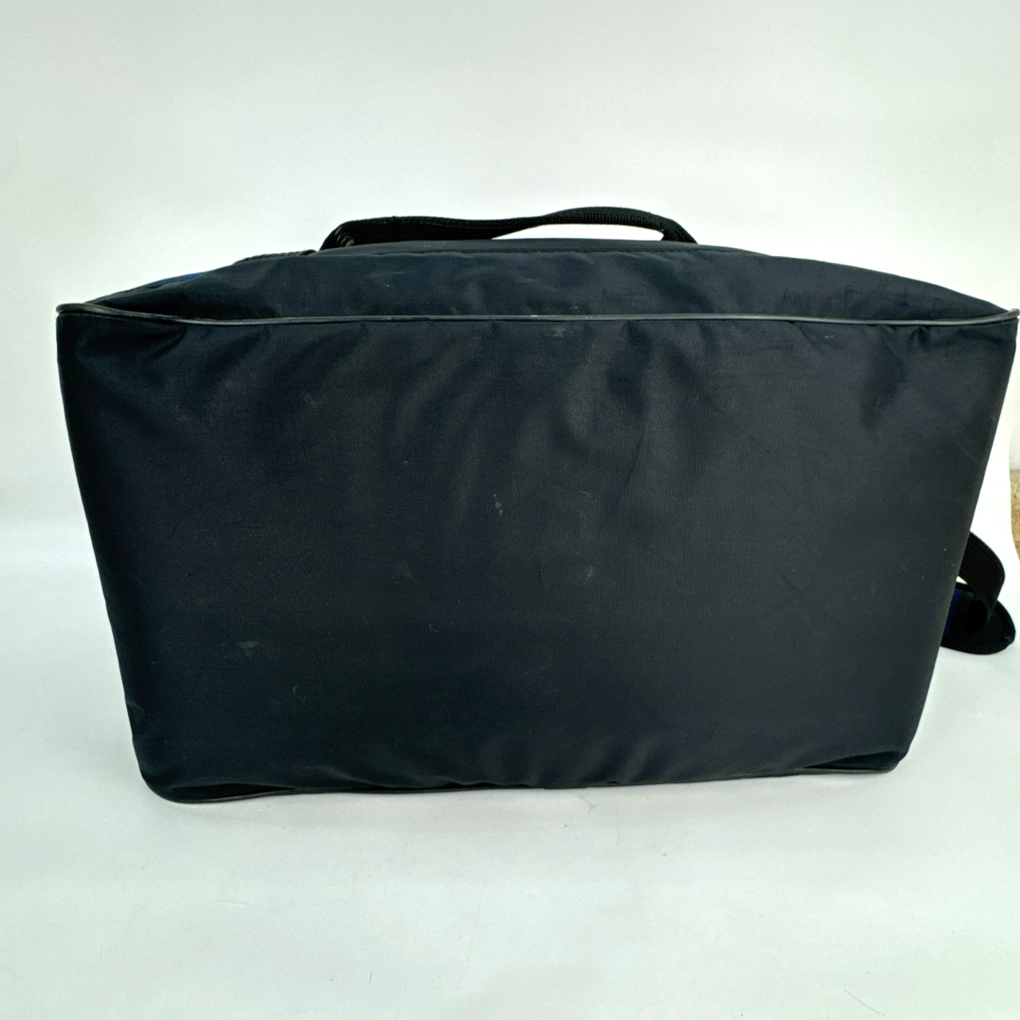 Vtg NIKE Duffle Gym Bag Nylon Blue Black Swoosh Basketball White Tag 90’s Y2K