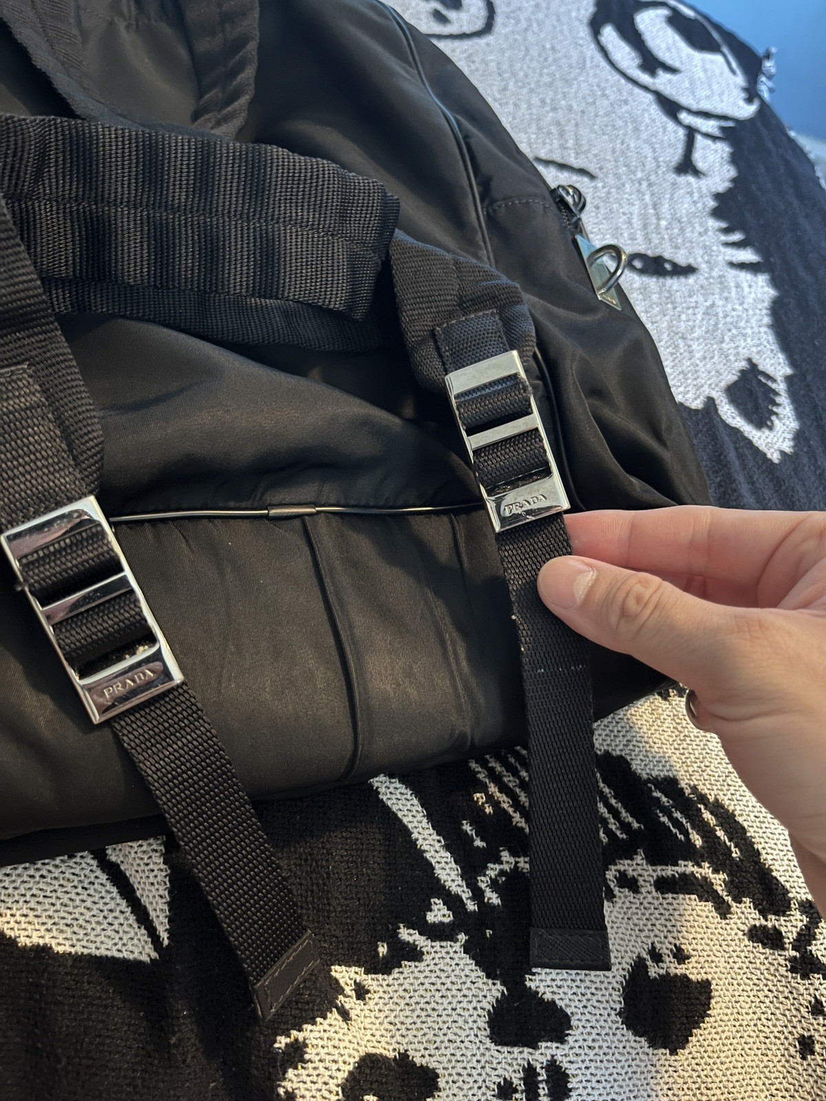 Prada Black Nylon Tessuto Logo Backpack Bag