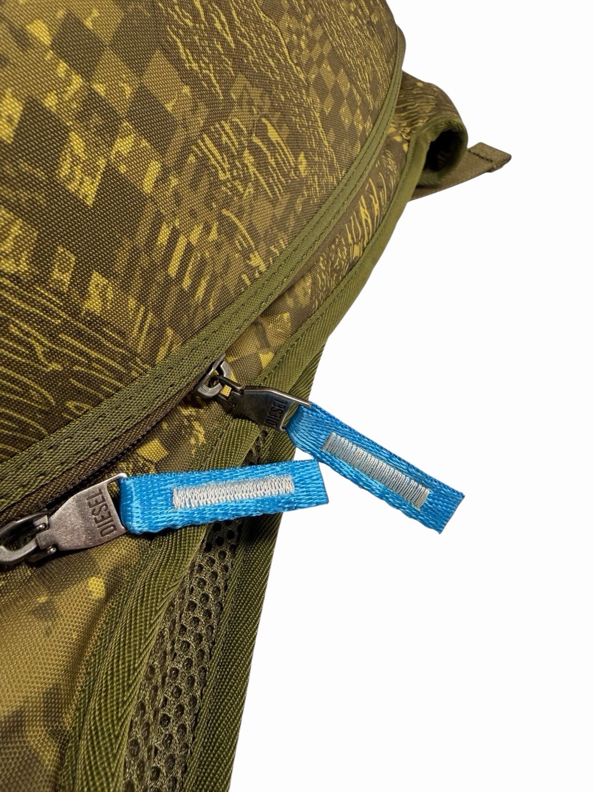 Diesel Green Checkered Backpack Zip & Buckle Closure Adjustable Strap Travel