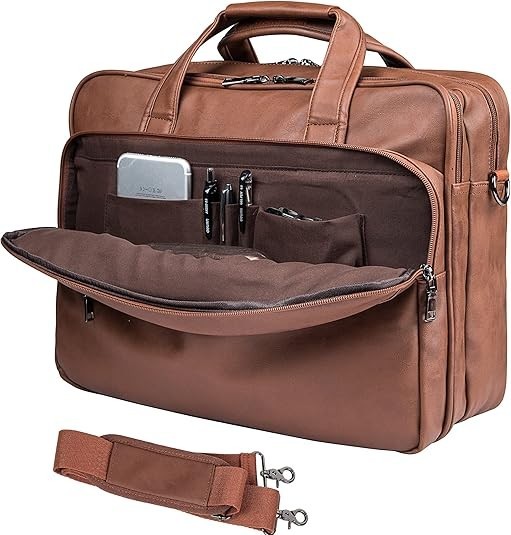 Leather Laptop Bag, Men’s & Women’s 15.6 ” x 17.3 ” Briefcase Business Satchel