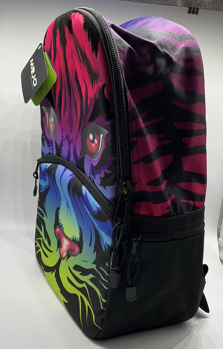 Mojo Backpacks Designed In NYC Limited Edition Rainbow Tiger 17” H X 12” W X 6”D