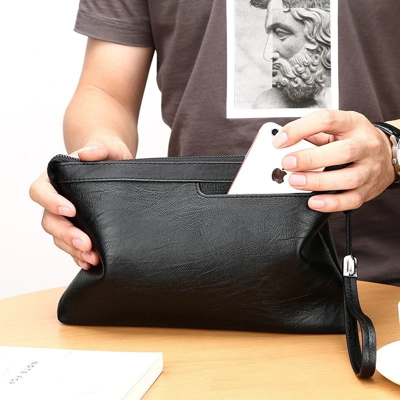Men’s PU Leather Clutch Bag Business Envelope Wallet Travel Phone Pocket Fashion