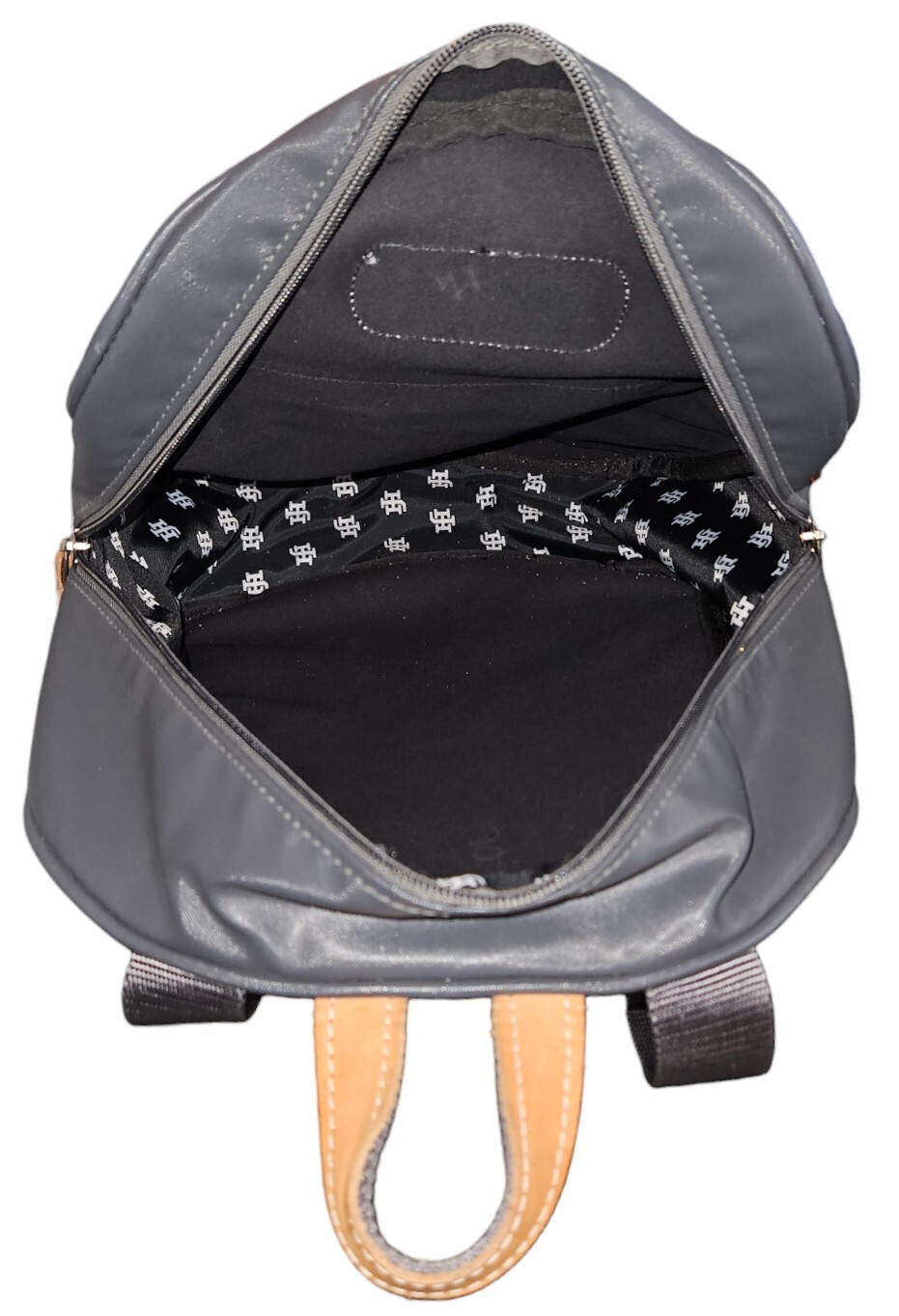 Jon Hart Design Gray Canvas Brown Leather Accent Backpack Monogrammed Initials