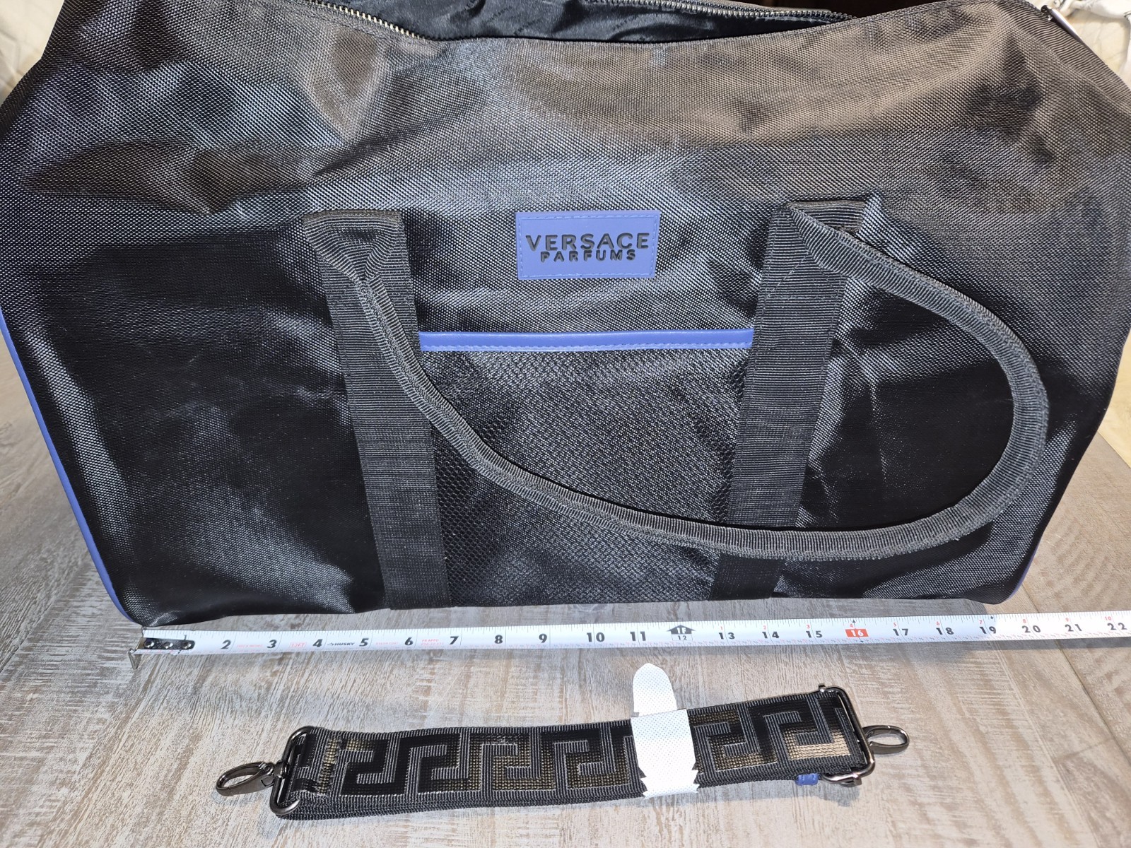 Versace Parfums Duffle Bag Black Navy Blue Weekender Travel Luggage Mens
