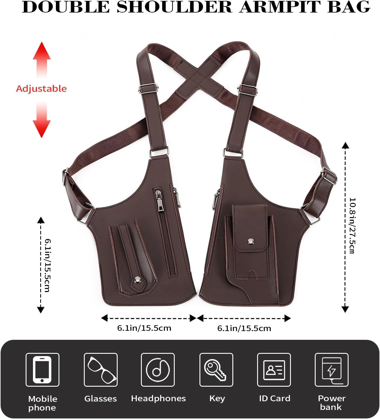 Double Shoulder Armpit Bag for Men, Leather Shoulder Bag – Anti-Theft Underarm W