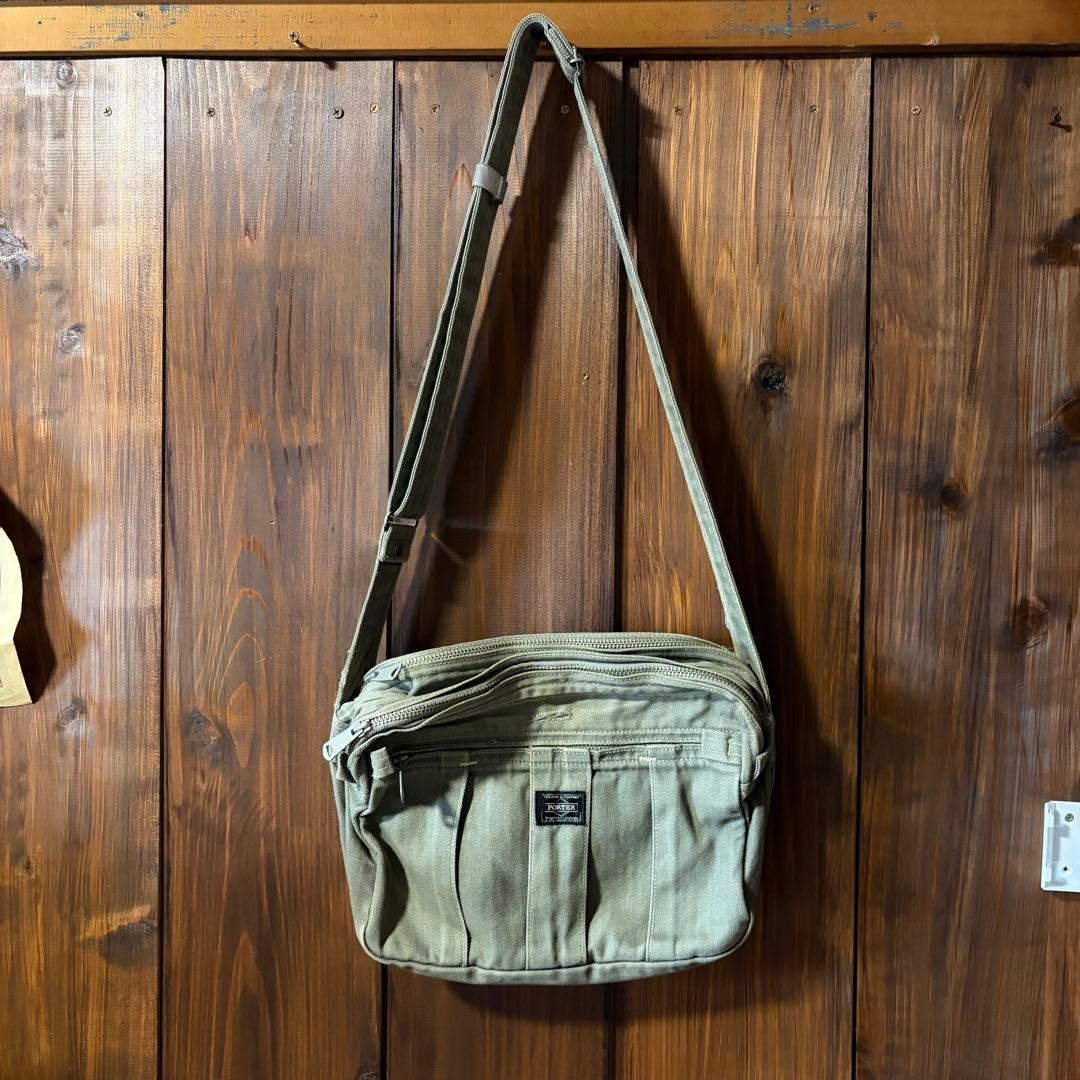 Vintage PORTER Shoulder Bag Herringbone Khaki