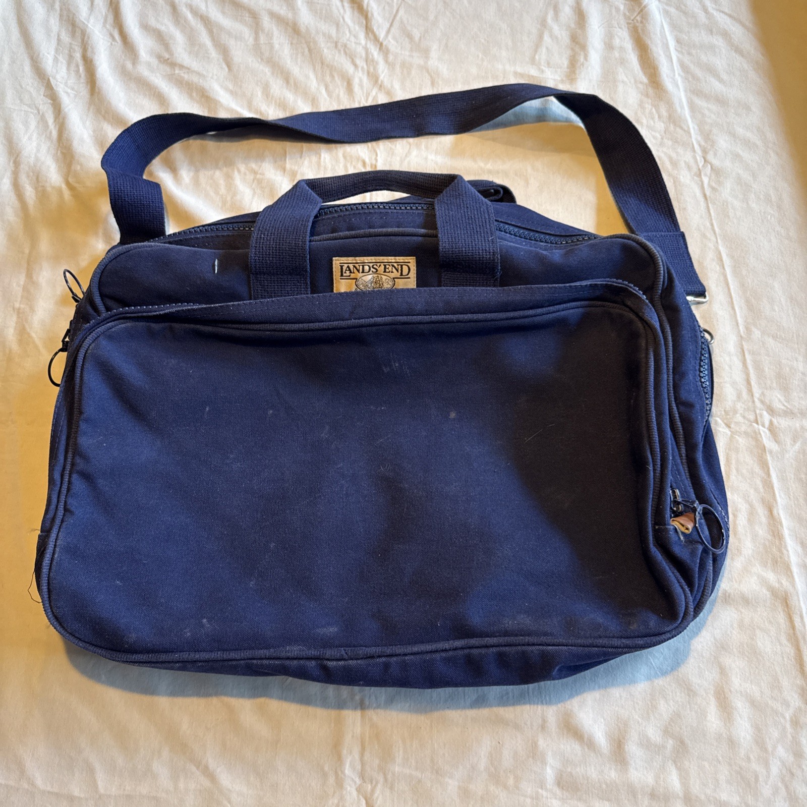 Vintage Lands’ End Square Rigger Canvas Leather Bag USA Navy 1970s Preppy