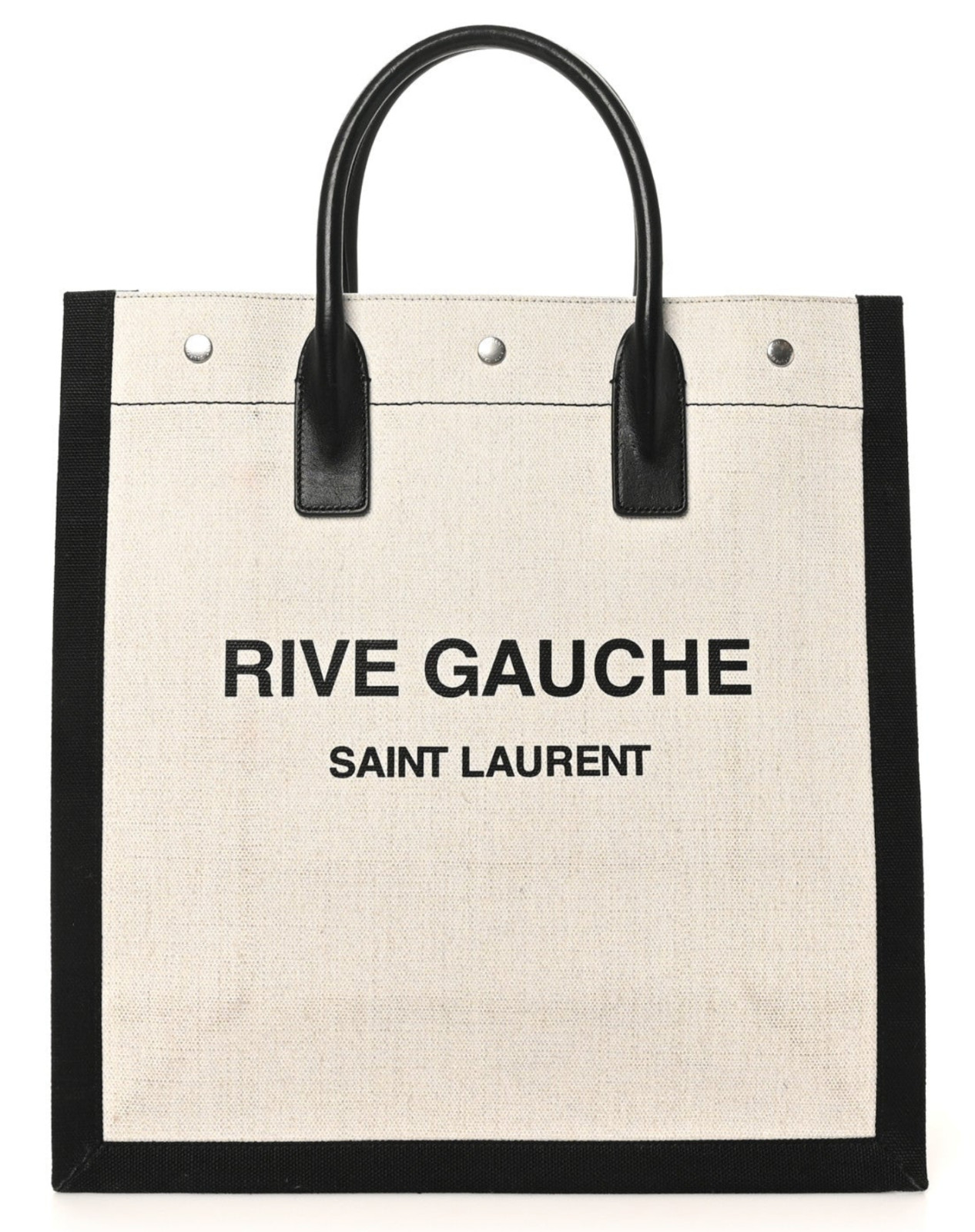NWT Saint Laurent YSL Rive Gauche White Black Canvas Logo Leather Tote Bag $2950