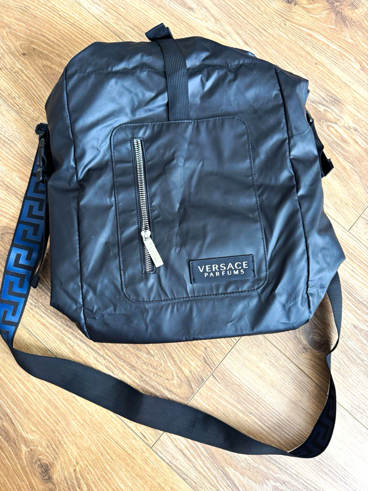 Versace Versace Parfums Black Backpack Zip Closure Adjustable Straps Men’s