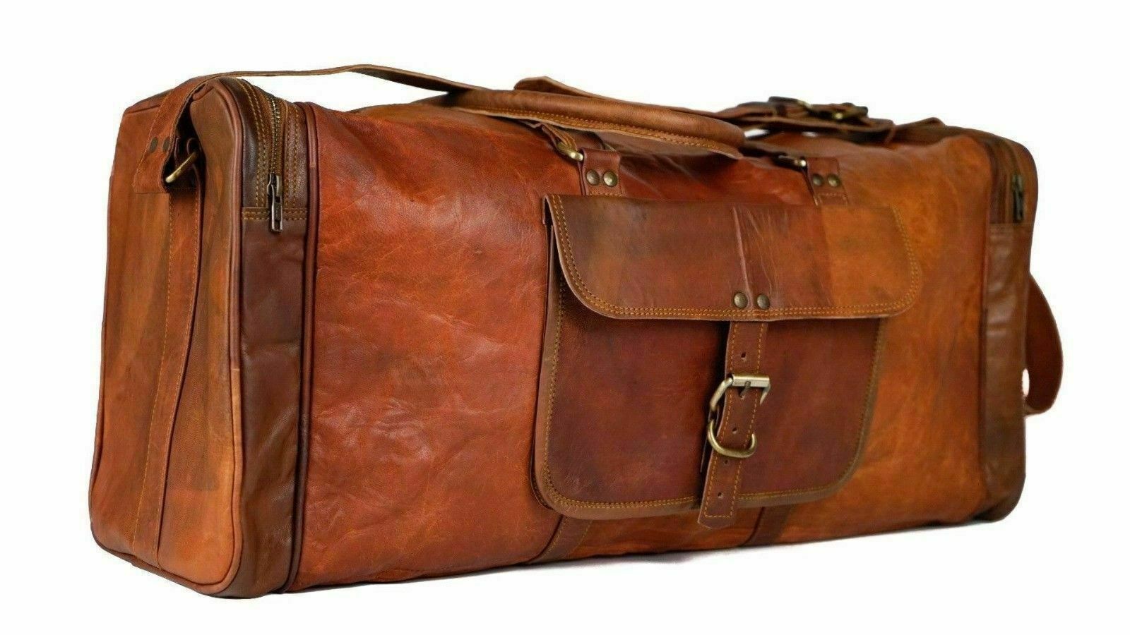 Travel Duffle Weekend Holdall Overnight Duffel Vintage Bag Heavy Duty Leather