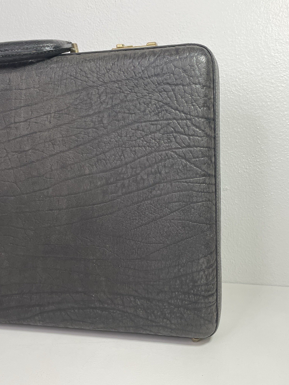 Ricardo Pebbled Leather Briefcase Dark Gray Suede Work Organizer See Description