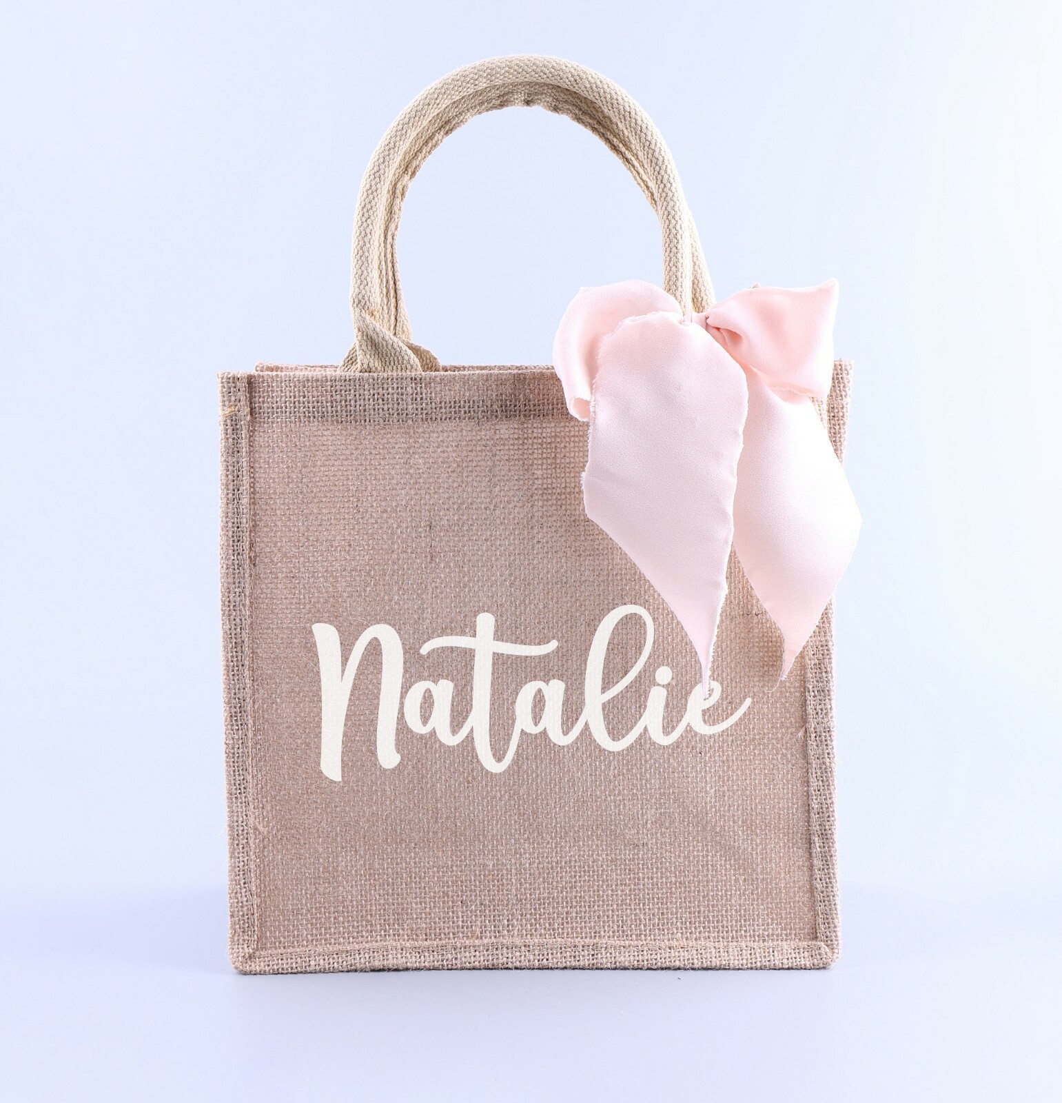 Personalized Name Burlap Tote Bag Shabby Ribbon Bridesmaid Gift Favor Shopping