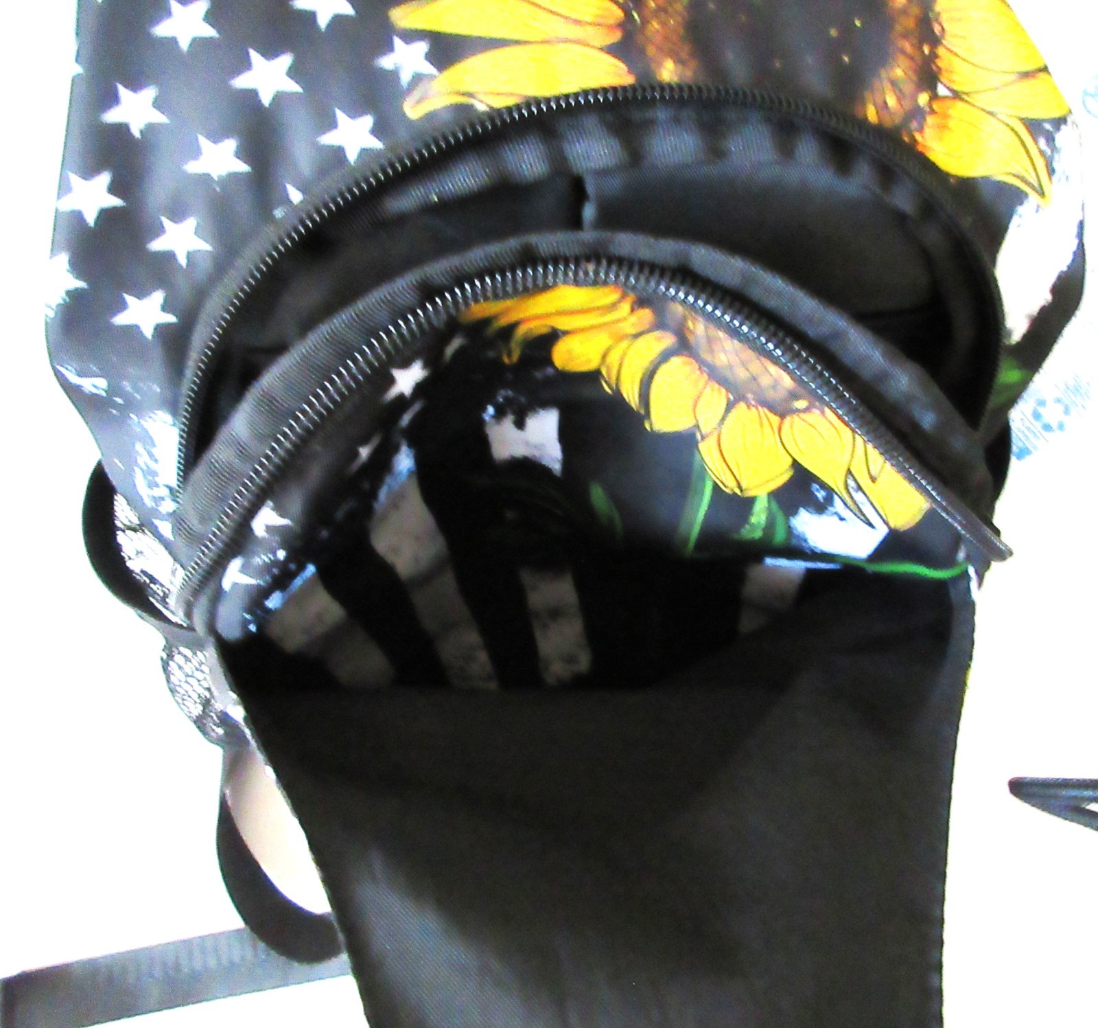 Sling Bag Crossbody Shoulder Backpack Adjustable Lightweight Am. Flag Sun Flower
