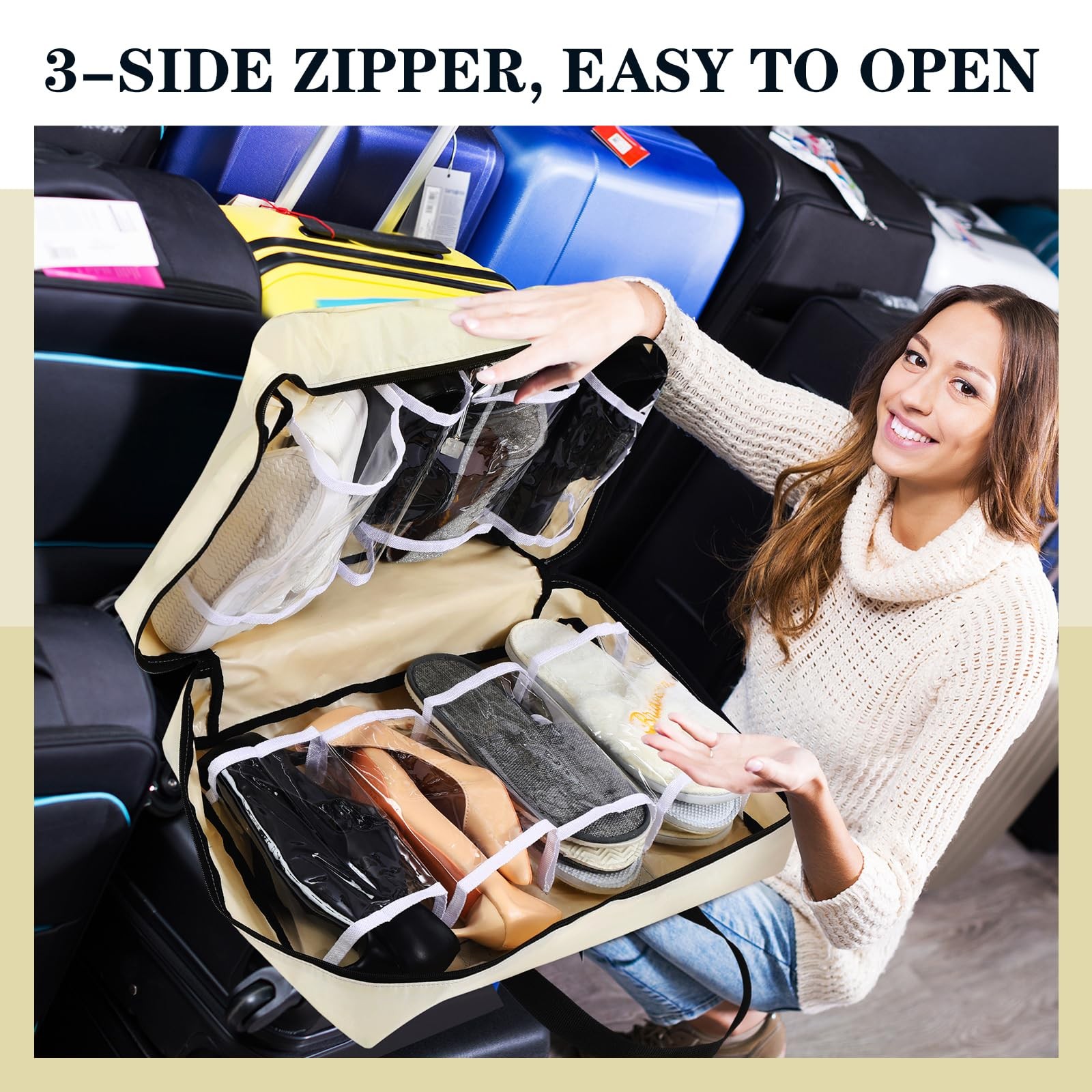 Vinsatin 2 Pcs Shoe Bags for Travel with Handle Zipper Light Gray, Beige