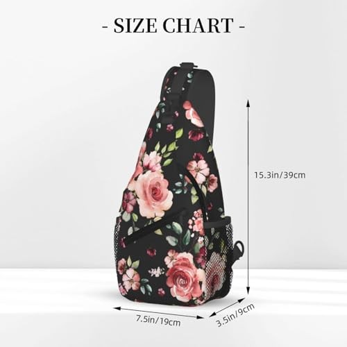 Floral Pattern Crossbody Sling Bag for Women Men Watercolor Blossom Pink Black