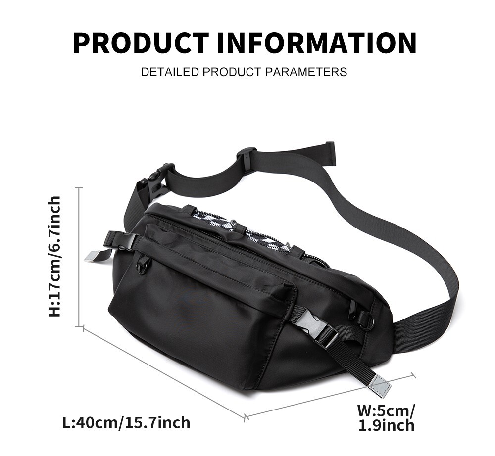 Black Fanny Pack Waterproof Shoulder Bag Sport Hiking Large Waist Chest Bag