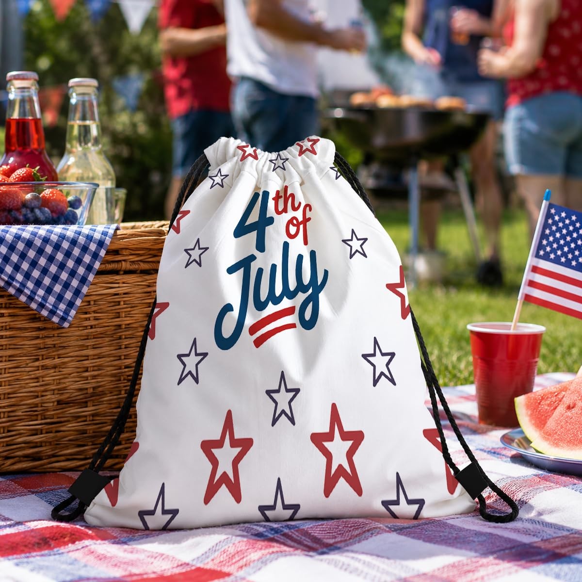 Drawstring Backpack, 4th of July Patriotic Gym Bag, Star Print Sackpack for B…