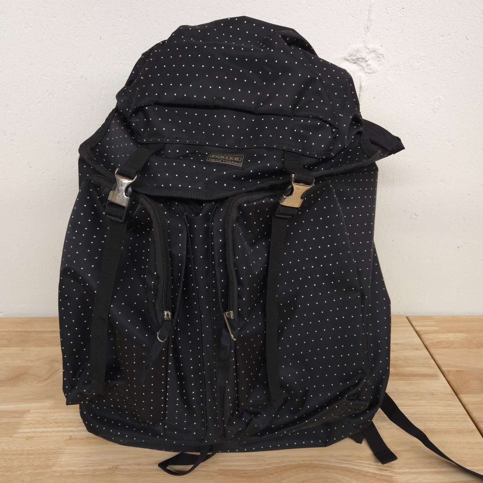 PORTER Backpack Yoshida Japan Black Polka Dot Nylon Daypack Bag Rucksack