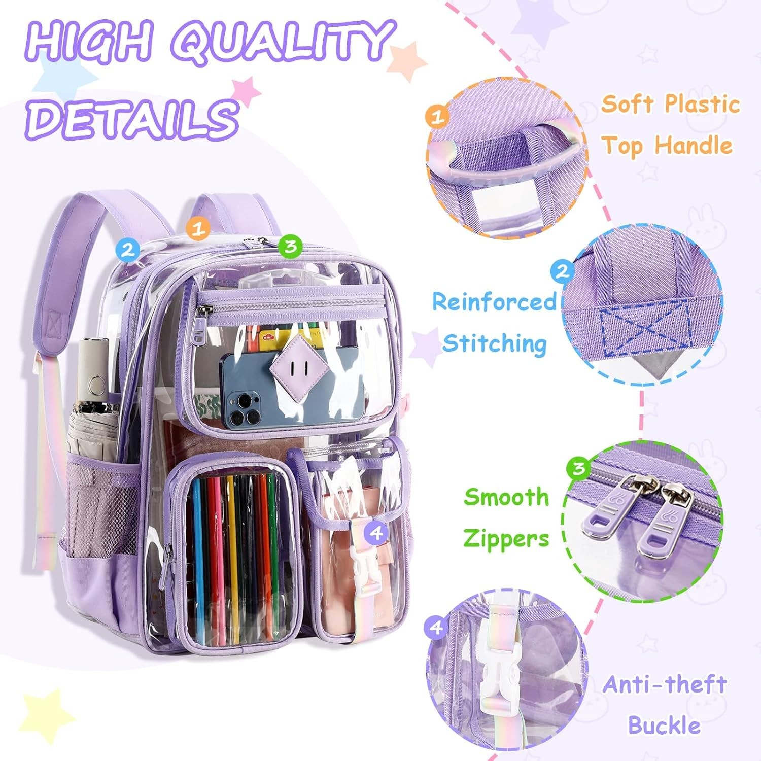 Vibrant See-Through Backpack with Reinforced Stitching – Ideal for All Occasions