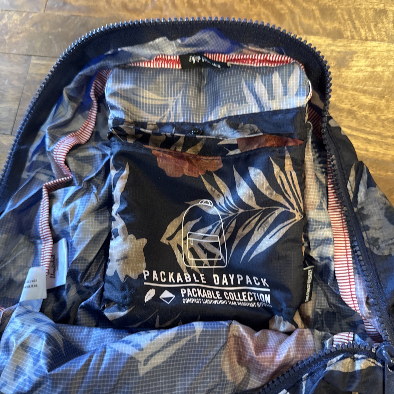 HERSCHEL Supply Co. Daypack Backpack Packable Navy Blue Floral Tropical