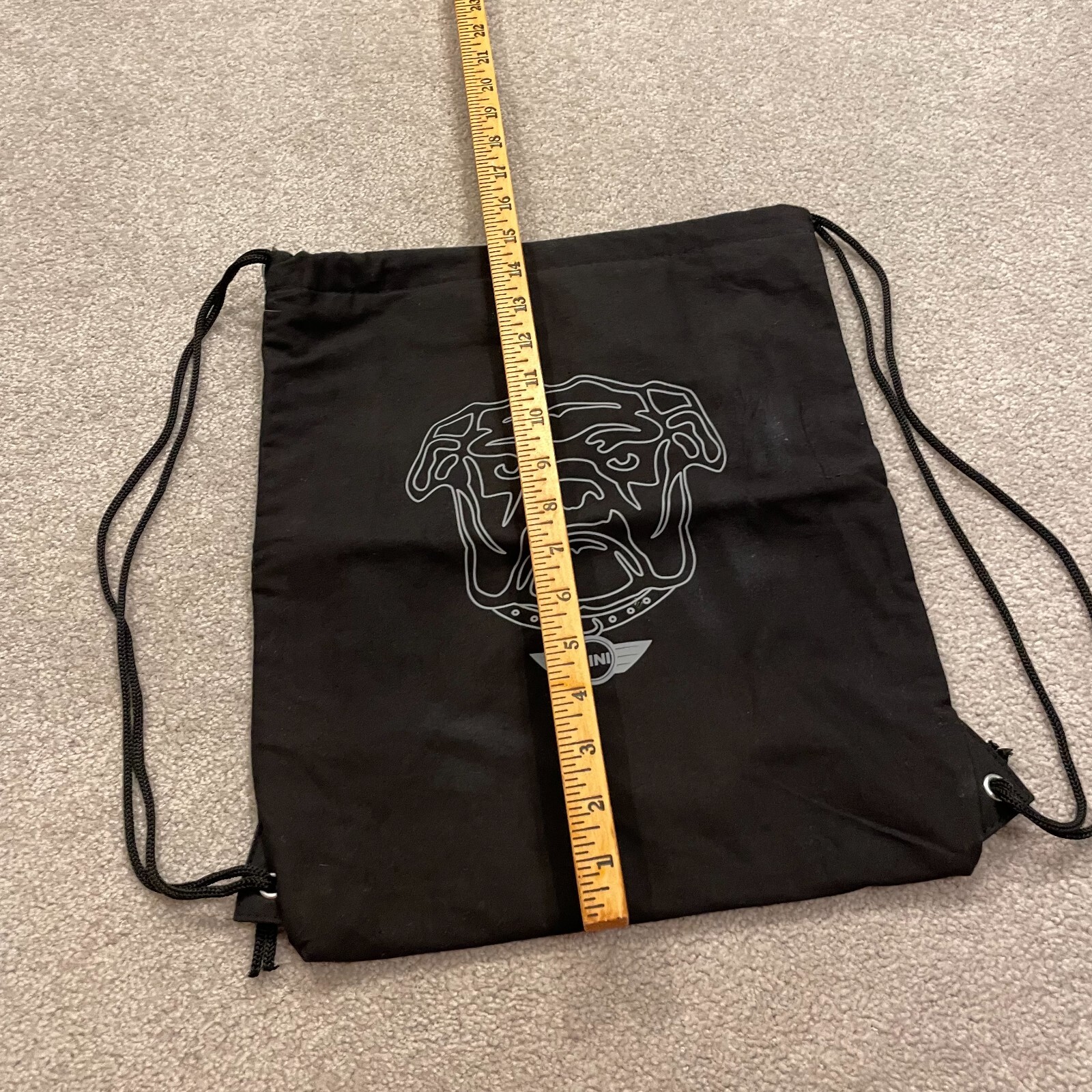 Mini Cooper Backpack Black Bulldog Drawstring Racing Car Accessory Tote Dog *