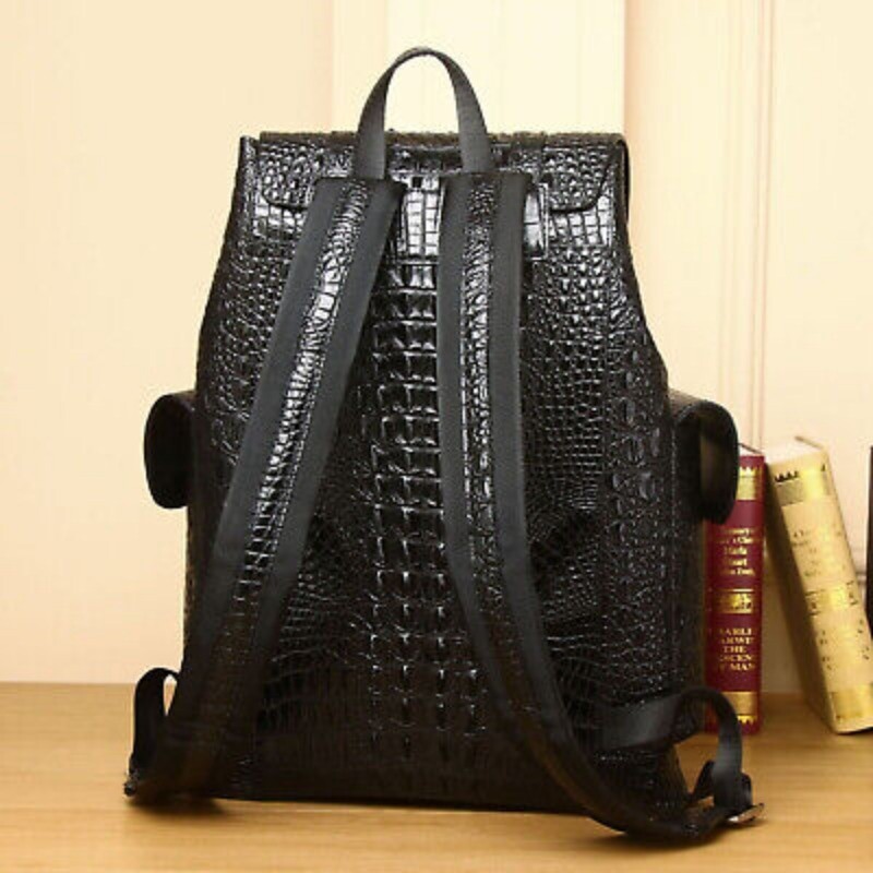 100% Real Leather Backpack, Crocodile Pattern Travel Backpack Large Rucksack
