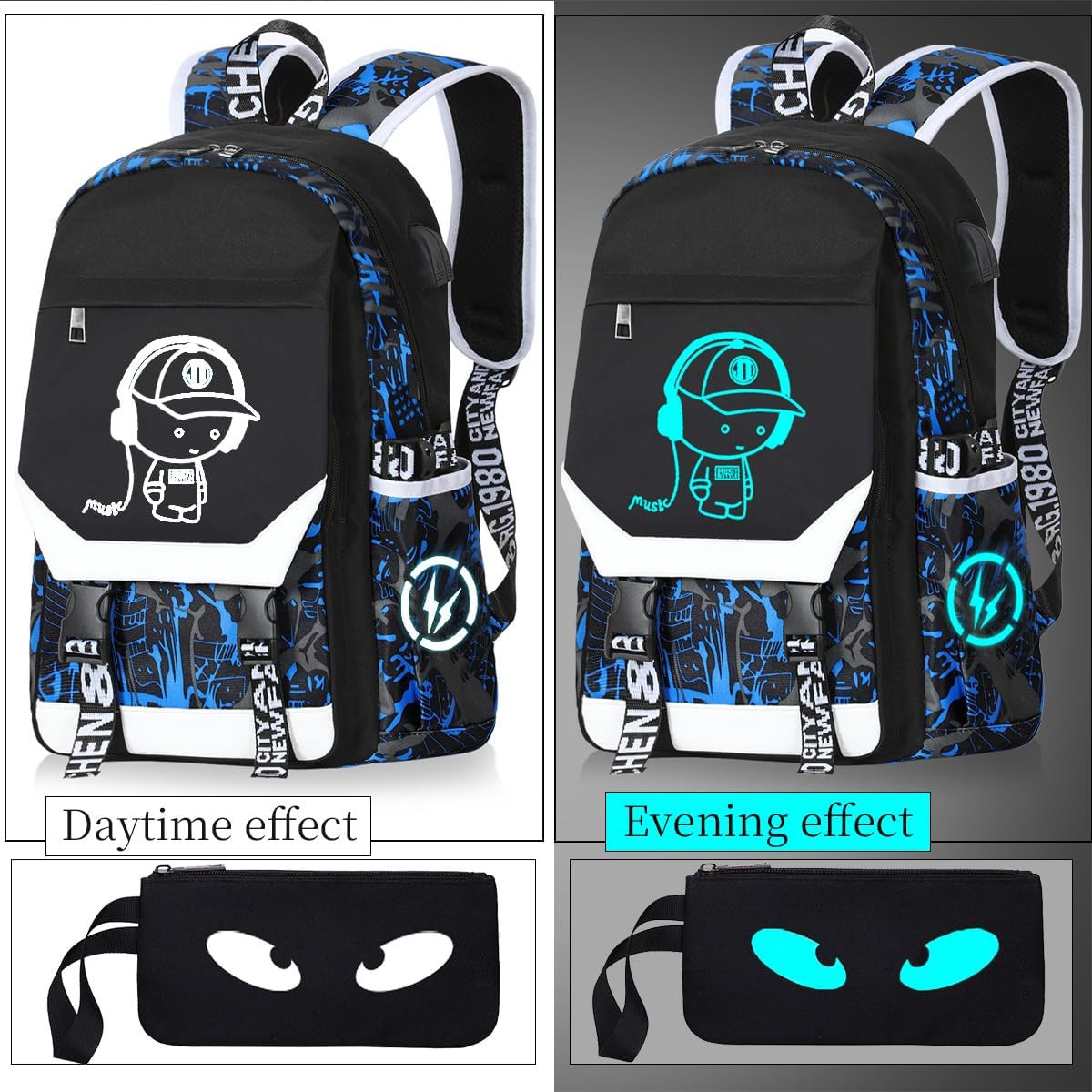 Anime Luminous Backpack Waterproof.Cool Backpacks15.6 in Large Capacity Laptopei