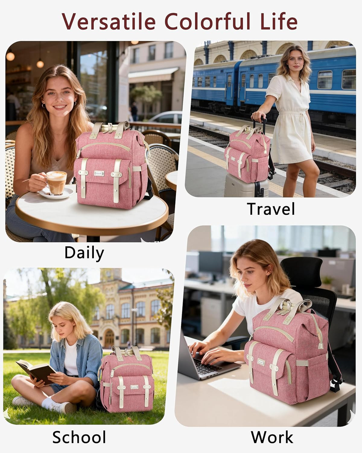Backpack for Women,Wide Open Work Large Student Bookbag for 15.6 Inch Laptop,Doc