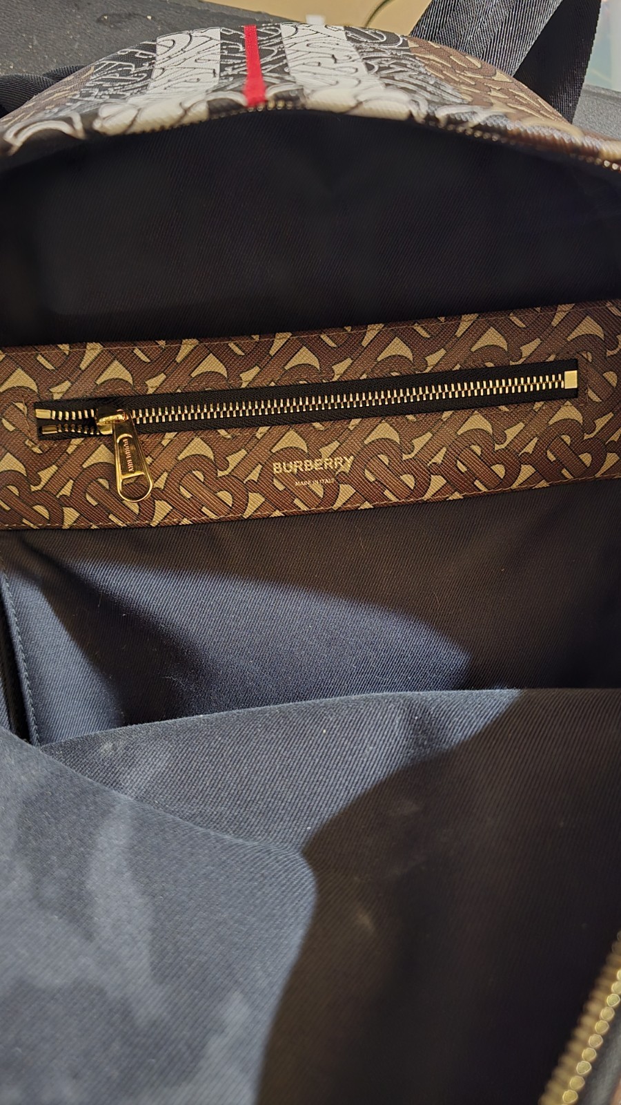 Burberry Medium London Check Monogram Stripe Backpack Bridle Brown