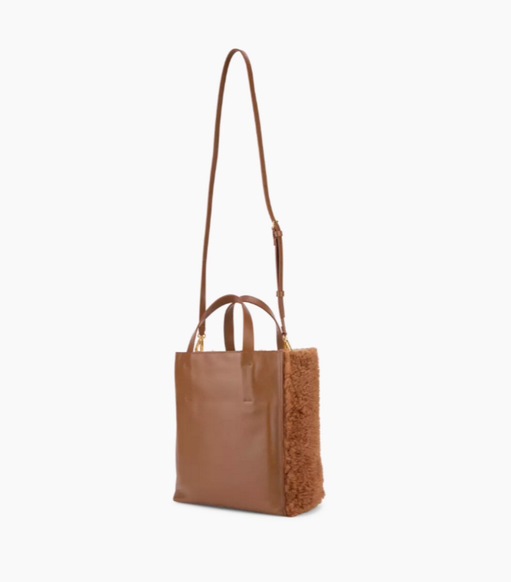(NO CUSTOMS TAX) MARNI Museo Small brown shearling & soft leather shoulder bag
