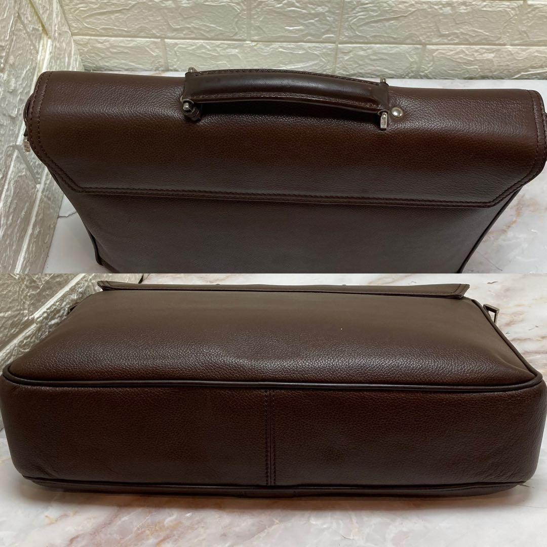 Dunhill Flap Briefcase Business Bag Brown Calf Leather Lock & Key Top Handle Men