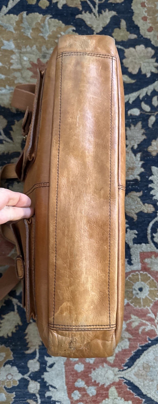 Rawlings Rugged Briefcase Large Distressed Leather Vintage Tan Heritage Stripe