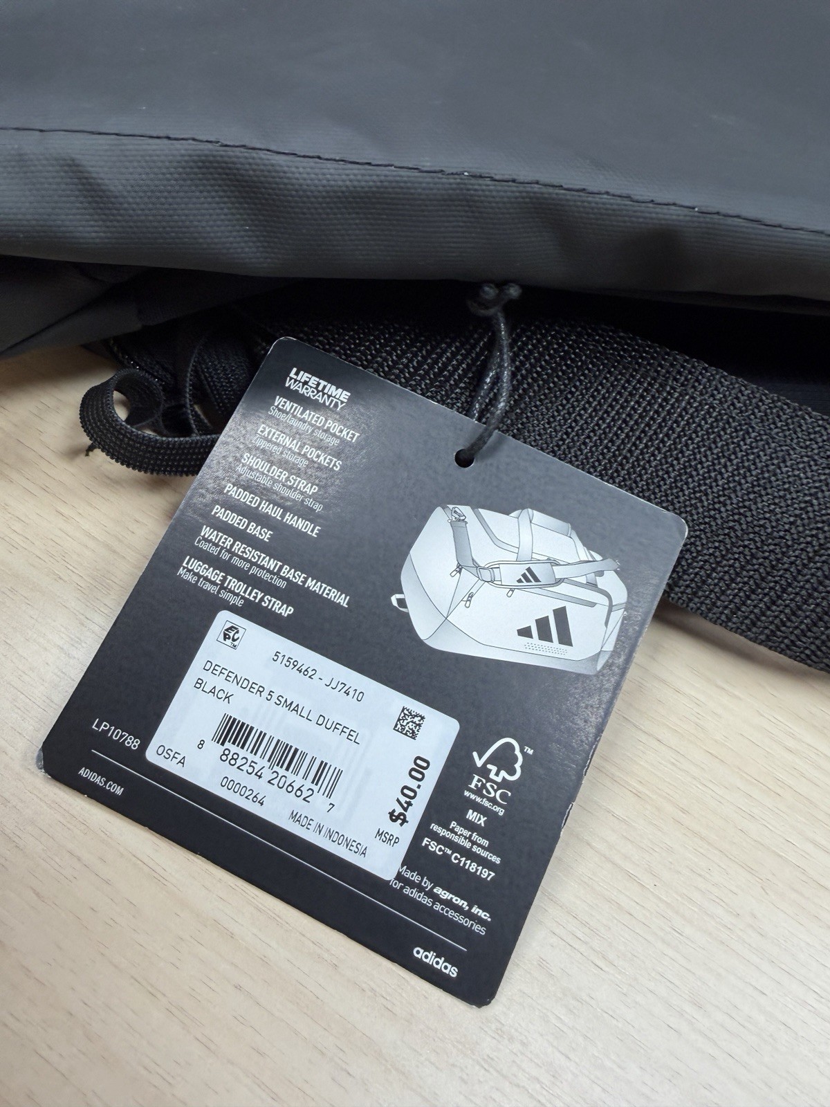 Adidas Defender 5 Small Duffel / Gym Bag Black/White 17″x 11.5″x 11.75″