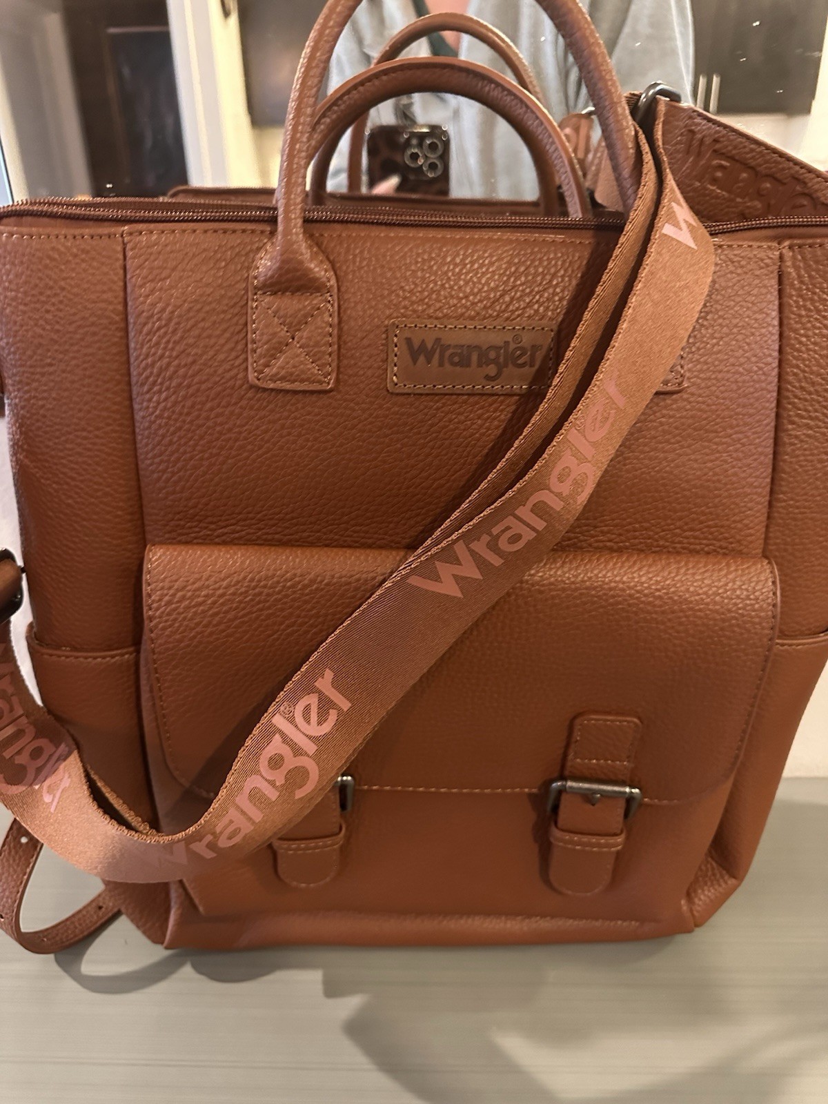 Wrangler Brown Medium Backpack Top Handle Zip & Buckle Closure Adjustable Straps