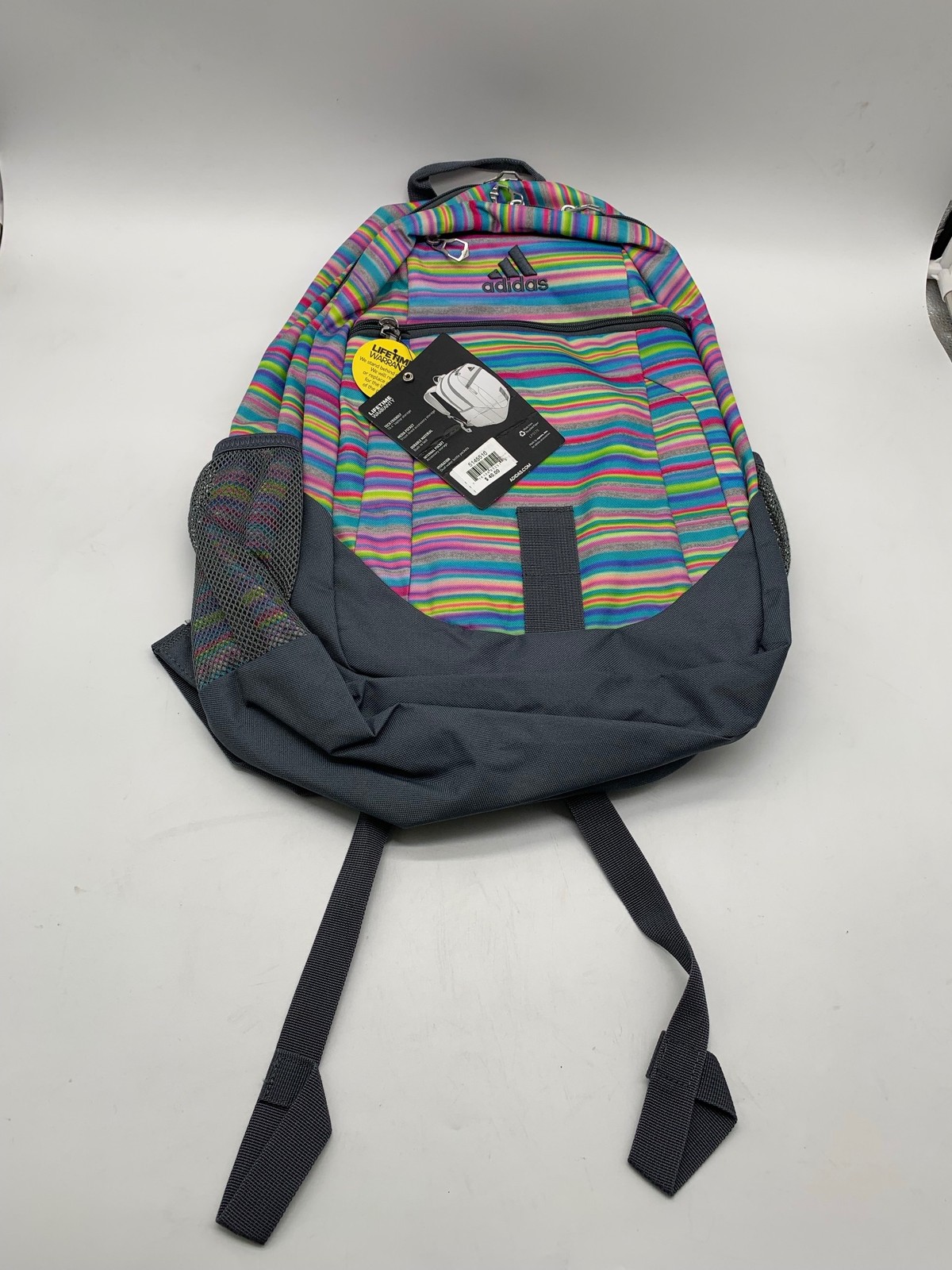 Adidas Backpack Unisex One Size Striped Multicolor Gray School Laptop Bag New
