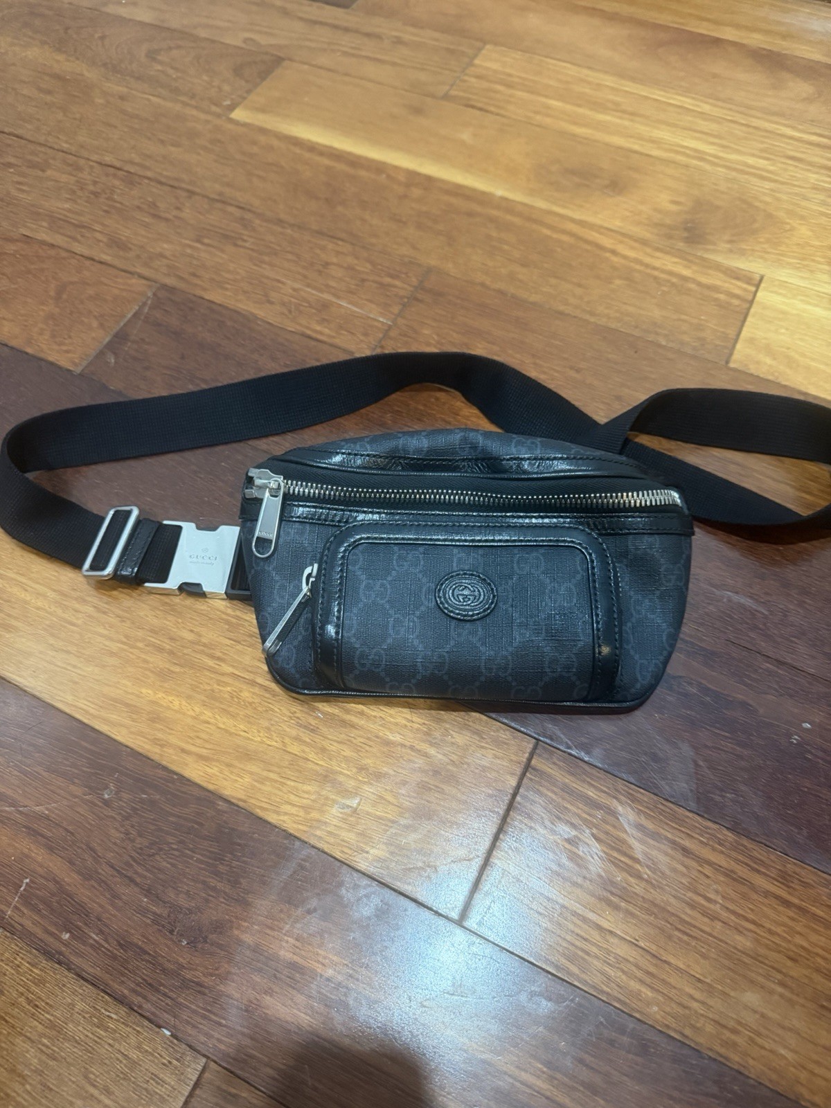 Gucci GG Canvas Waist Bag Black Belt Bag Fanny Pack Made in Italy 28566
