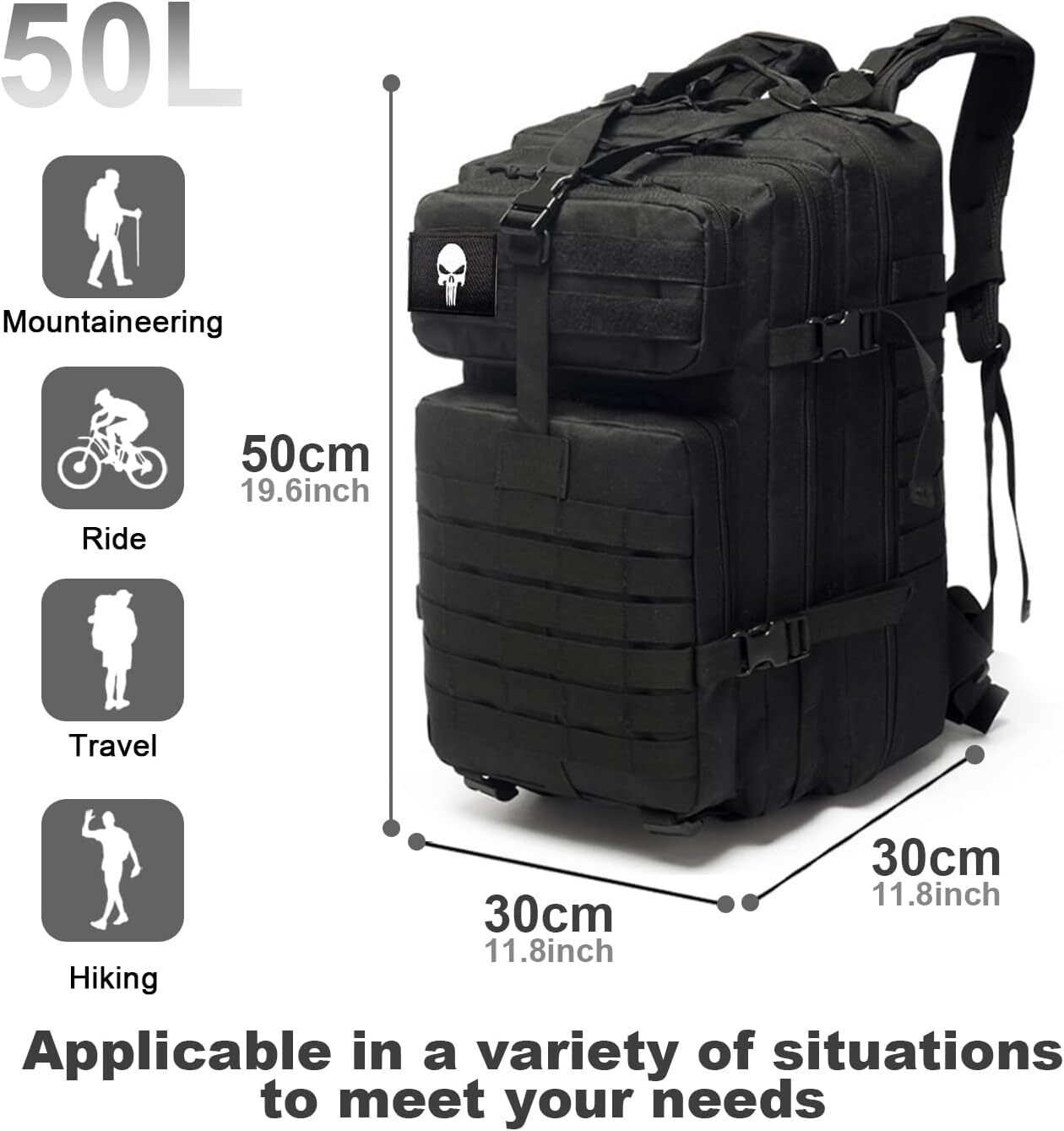 50L Large Tactical Military Backpack Waterproof Rucksack Hiking Laptop Backpack
